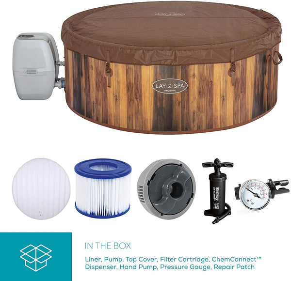 Lay-Z-Spa Helsinki Hot Tub, Wood Effect Inflatable Spa with Freeze Shield