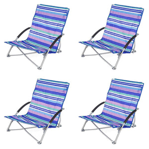 4 Yello Low Folding Beach Chairs For Camping, Fishing Or Beach - Blue Striped