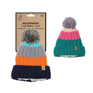 Bartleby Childrens Sherpa Lined Waterproof Bobble Striped Hat