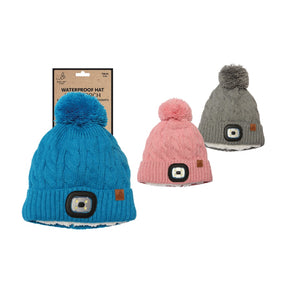 Bartleby Childrens Sherpa Lined Waterproof Bobble Hat With Light