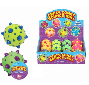 12 Light Up Comet Balls 70mm High Bounce -  6 Asst Colours