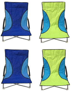 4 Nalu Folding Low Seat Beach Chair Camping Chairs - 2 Green & 2 Blue