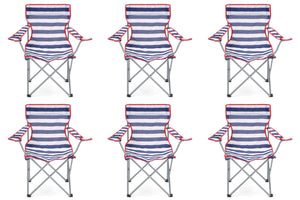 6 Yello Folding Beach Chairs For Camping, Fishing Or Beach - Striped Blue/White