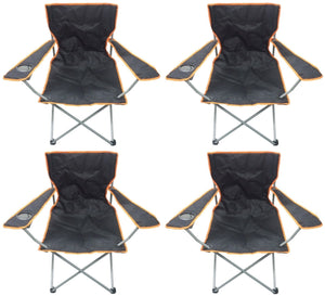 4 Black & Orange Lightweight Folding Camping Beach Captains Chairs