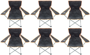 6 Black & Orange Lightweight Folding Camping Beach Captains Chairs