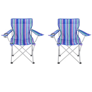 2 Yello Folding Beach Chairs For Camping, Fishing Or Beach - Blue stripes