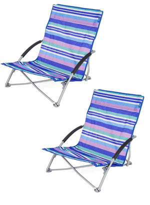 2 Yello Folding Low Seat Beach Chair For Camping, Fishing Or Beach- Blue